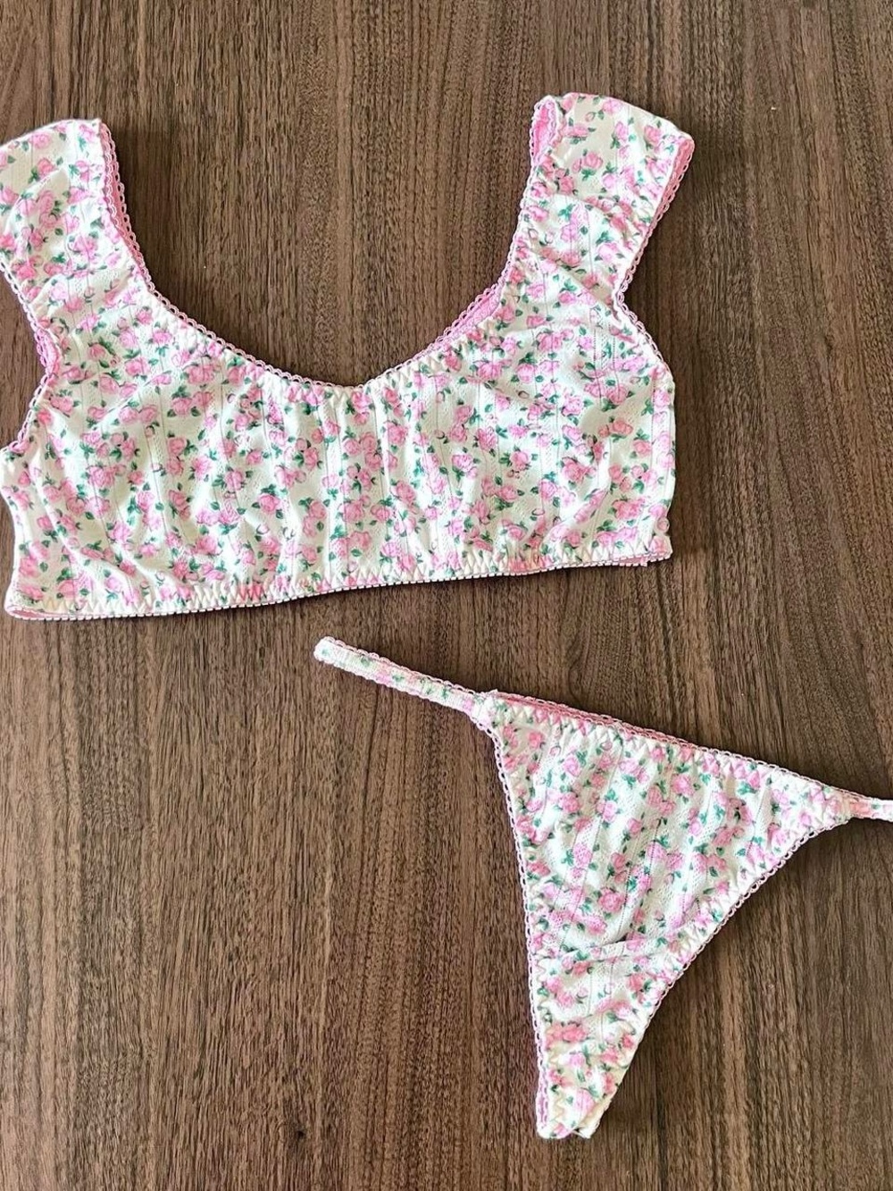 missguided floral pointelle bralette and thong panty set